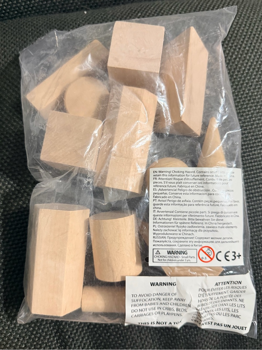 Wooden Geometric Blocks Set of 12- Natural